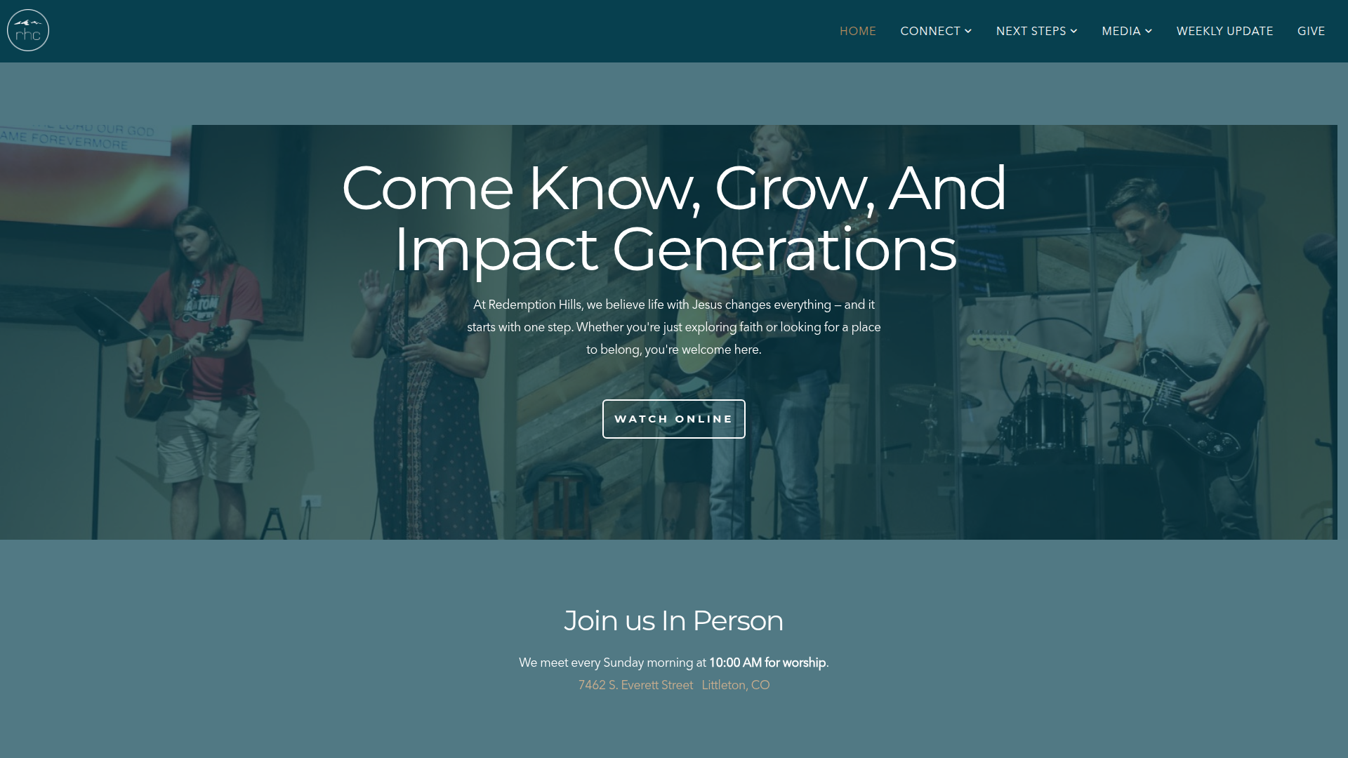 Redemption Hills Church website built on Subsplash