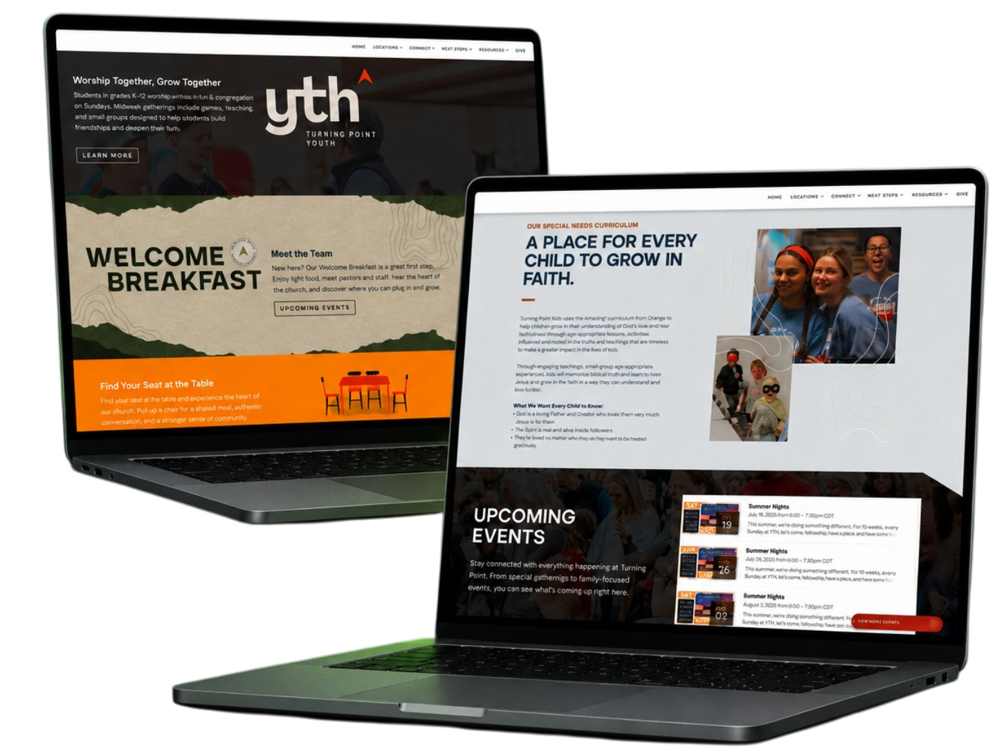Turning Point Community Church website shown on two laptops