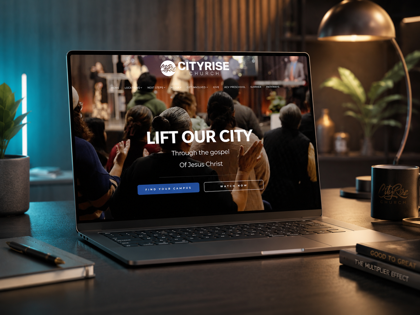 CityRise Church website shown on a laptop