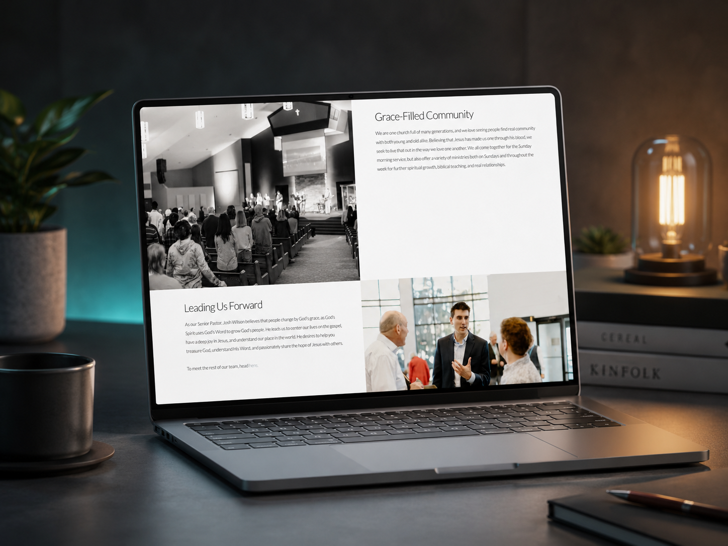Grace Filled Community website shown on a laptop