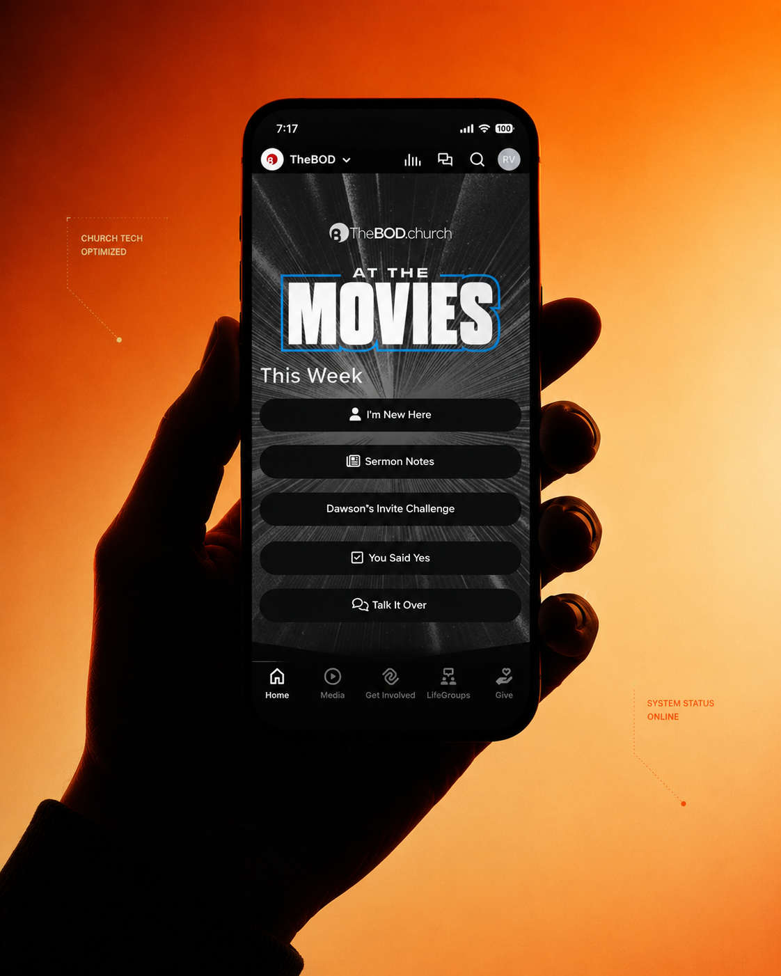 TheBOD Church church app shown on a phone