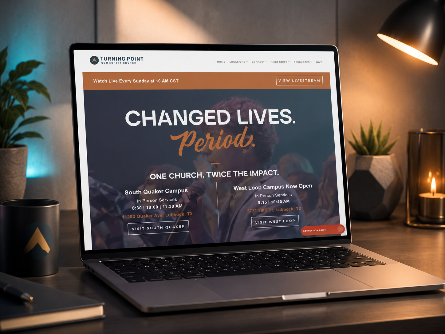 Turning Point Community Church website shown on a laptop